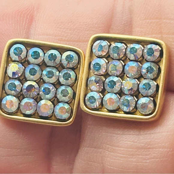 Swarovski Crystal Aurora Borealis Square Earrings - Picture 3 of 4